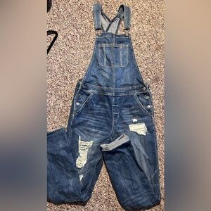 American Eagle Distressed Denim Overalls Women’s Medium Blue Jean Bib